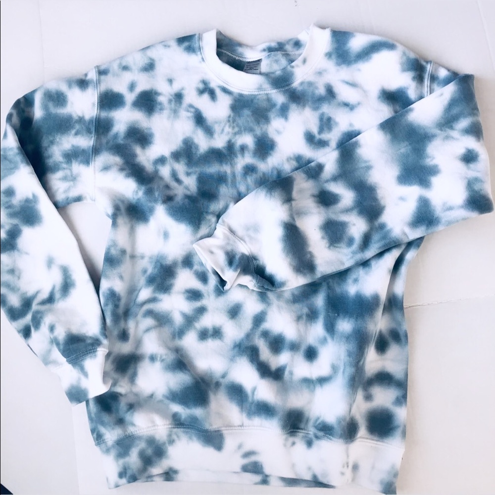 Custom Tie Dye Grey Blue Crewneck NEW - Picture 9 of 13